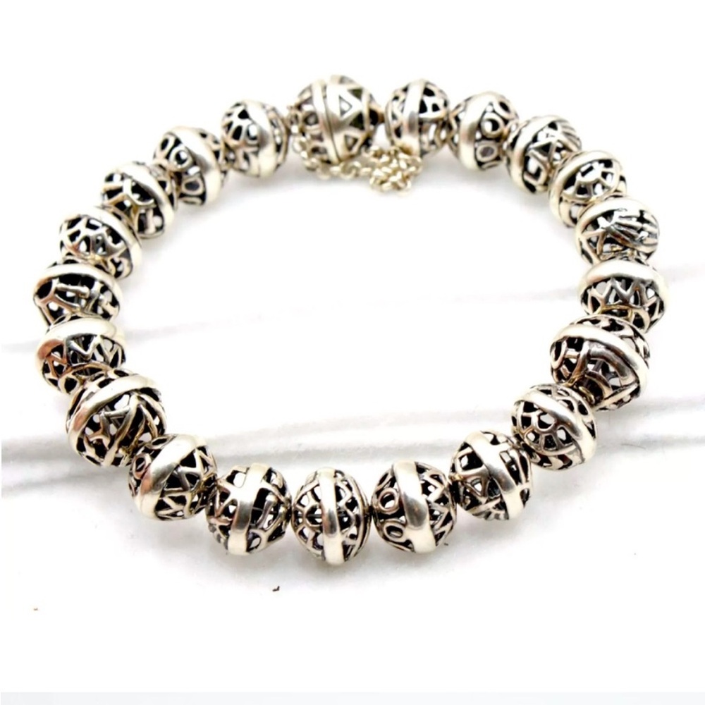 Silpada Vintage Sterling Silver Filigree Ball Bead Bracelet, Magnetic Closure